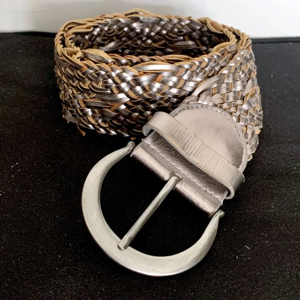 GAP Silver Gray Braided Wide Belt Y2K Vintage Boho Western Festival Whimsigoth S